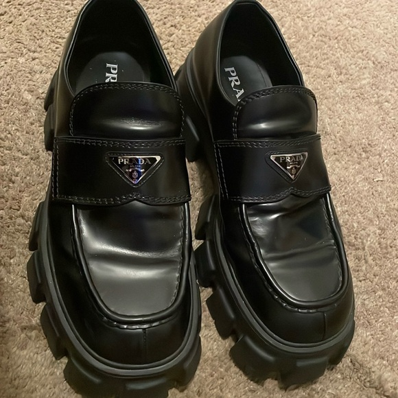 Brushed Prada leather Monolith loafers